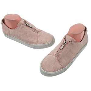 Lafayette 148 Bade Sneaker Pink Canvas ZIP Up Size 8.5  Slip-On Linen Shoes NWD